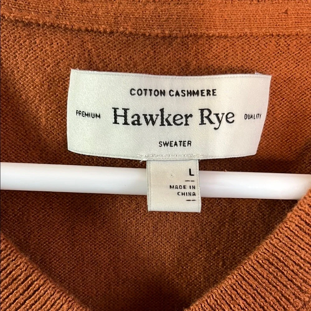 Hawker Rye Cotton Cashmere Rust Men's V-Neck‎ Sweater L